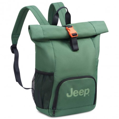 JEEP | Sac à dos roll top JS016D vert l Sac ordinateur enroulé clipsé poche PC 14 pouces style baroudeur