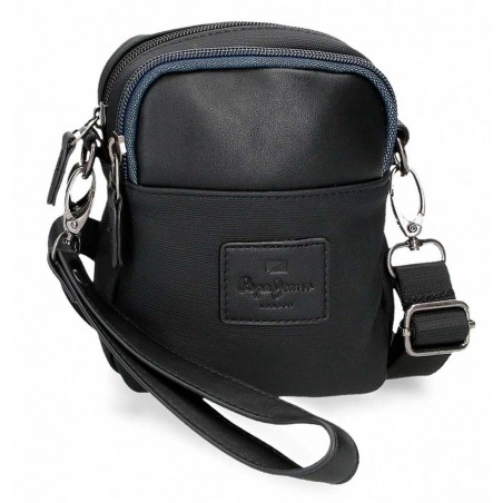 PEPE JEANS | Sacoche homme "Frontier" 2 cpts noir | Pochette porté croisé ou ceinture petit format pratique pas cher