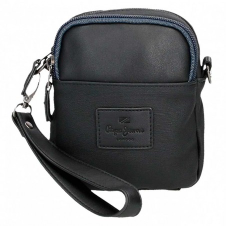 PEPE JEANS | Sacoche homme "Frontier" 2 cpts noir | Pochette porté croisé ou ceinture petit format pratique pas cher