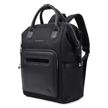 HEDGREN | Sac à dos femme "Moka" M 14" noir | Sac femme poche ordinateur haute qualité