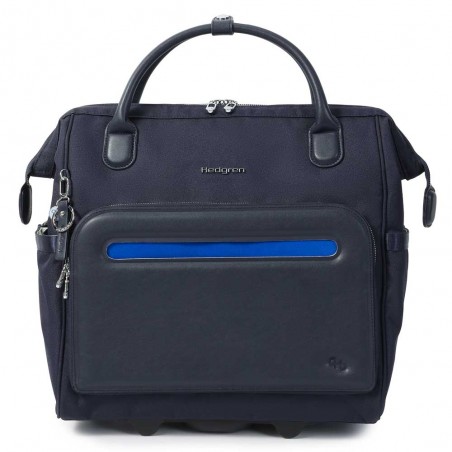 HEDGREN | Sacoche trolley PC femme "Venti" peacoat blue | Pilot case à roulettes élégant professionnel