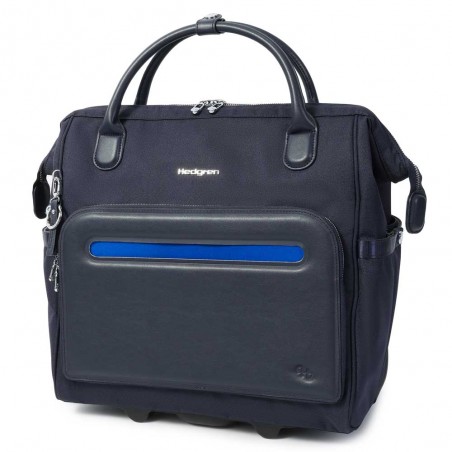 HEDGREN | Sacoche trolley PC femme "Venti" peacoat blue | Pilot case à roulettes élégant professionnel