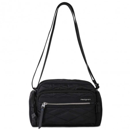 HEDGREN | Sac bandoulière "Emily" noir effet matelassé | Sac femme porté croisé léger avec poches design épuré haute qualité