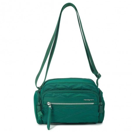 HEDGREN | Sac bandoulière "Emily" vert effet matelassé | Sac femme porté croisé léger avec poches design épuré haute qualité