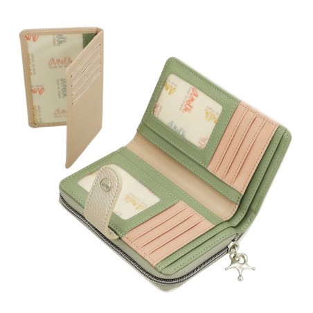 Anekke | Portefeuille compact zippé "Smart" | Porte-monnaie porte-cartes femme original taille moyenne pas cher