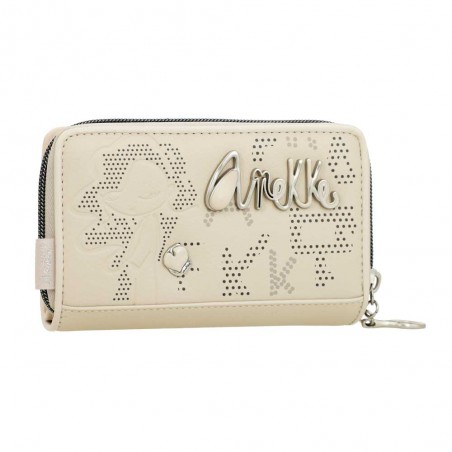 Anekke | Portefeuille compact zippé "Original" beige | Porte-monnaie et porte-cartes femme taille moyenne marque Anekke pas cher