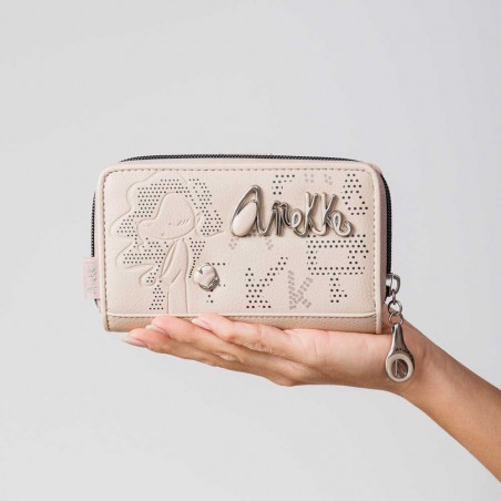 Anekke | Portefeuille compact zippé "Original" beige | Porte-monnaie et porte-cartes femme taille moyenne marque Anekke pas cher