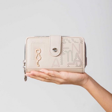 Anekke | Portefeuille compact zippé "Original" beige | Porte-monnaie et porte-cartes femme taille moyenne marque Anekke pas cher