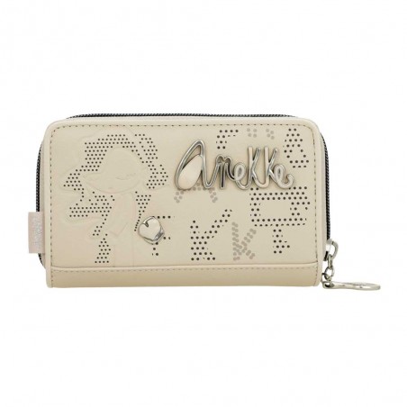 Anekke | Portefeuille compact zippé "Original" beige | Porte-monnaie et porte-cartes femme taille moyenne marque Anekke pas cher